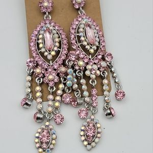 Fashion statement Pink rhinestone dangling earrings
